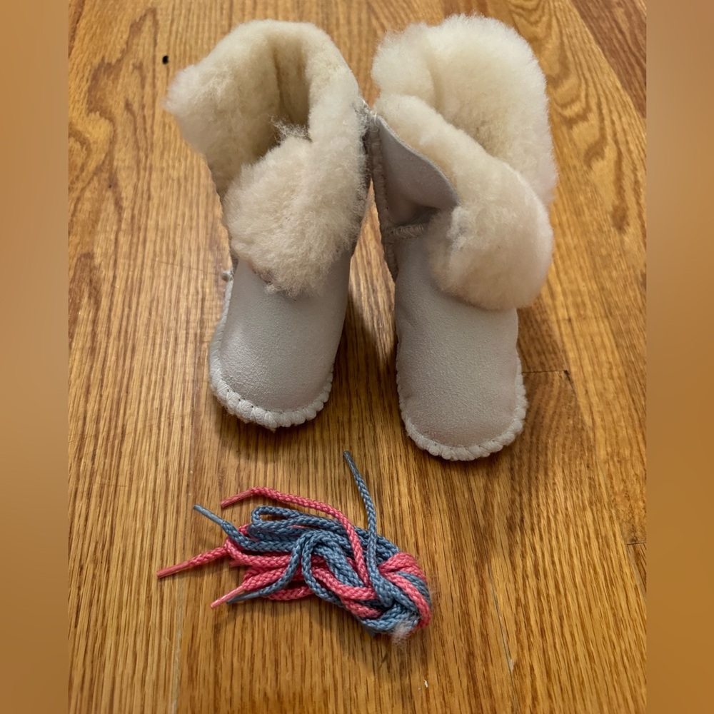 Handmade sheepskin baby winter boots, approx size 2